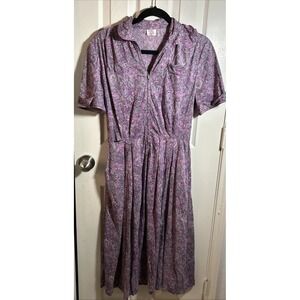VTG 60s 70s Shelton‎ Stroller Purple Paisley Zip Shift Dress Size 14